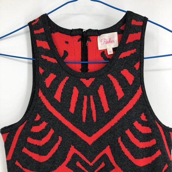 Parker Red and Black Tribal Sleeveless Fit & Flare Clarence Dress  XS - Picture 5 of 16